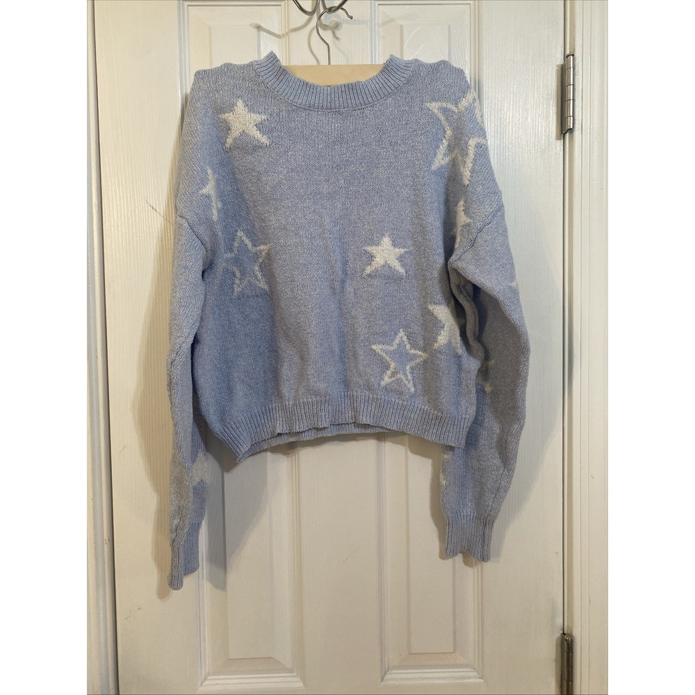 Shein Women's Knit Oversized Cropped Chunky Sweater Size Small Light Blue
